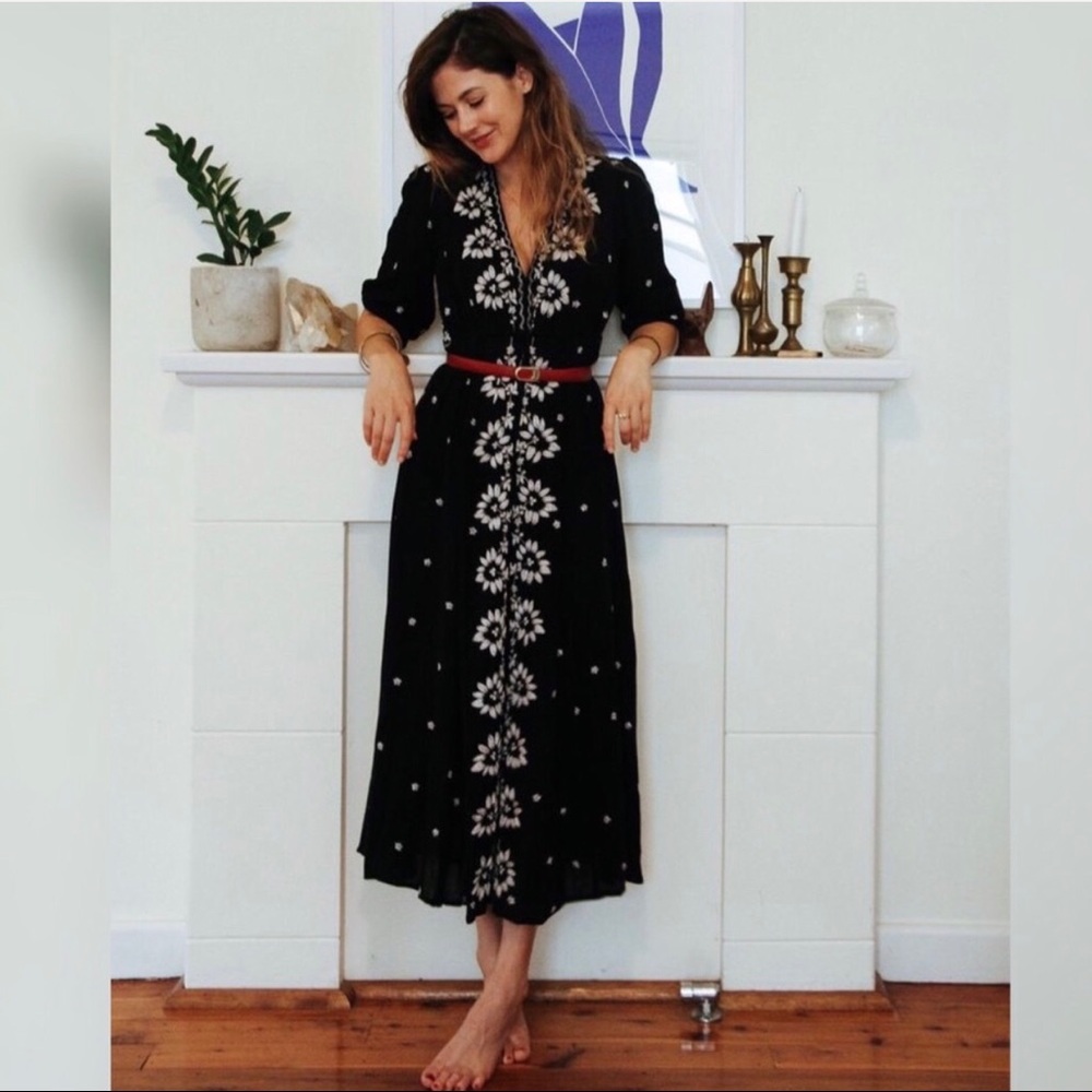 Free People Embroidered Fable Maxi Dress S